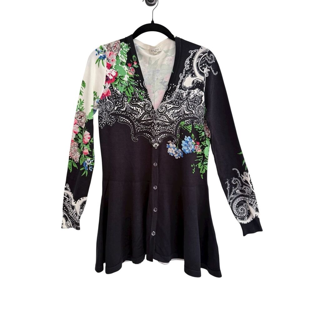 Etro Milano Button Front Floral Peplum Tunic Cardigan Multicolor Size 42